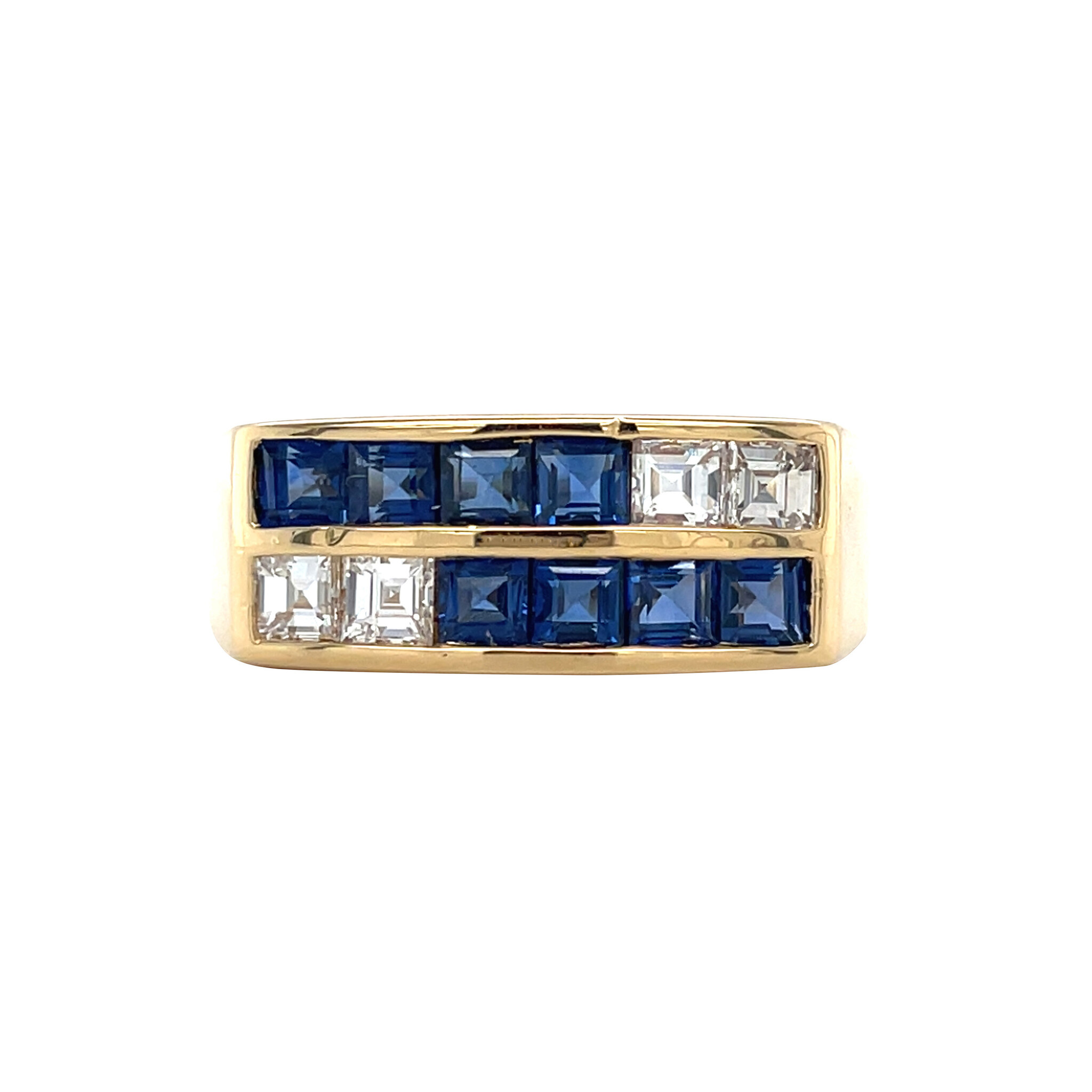 Gouden ring met saffier en diamant 18 krt